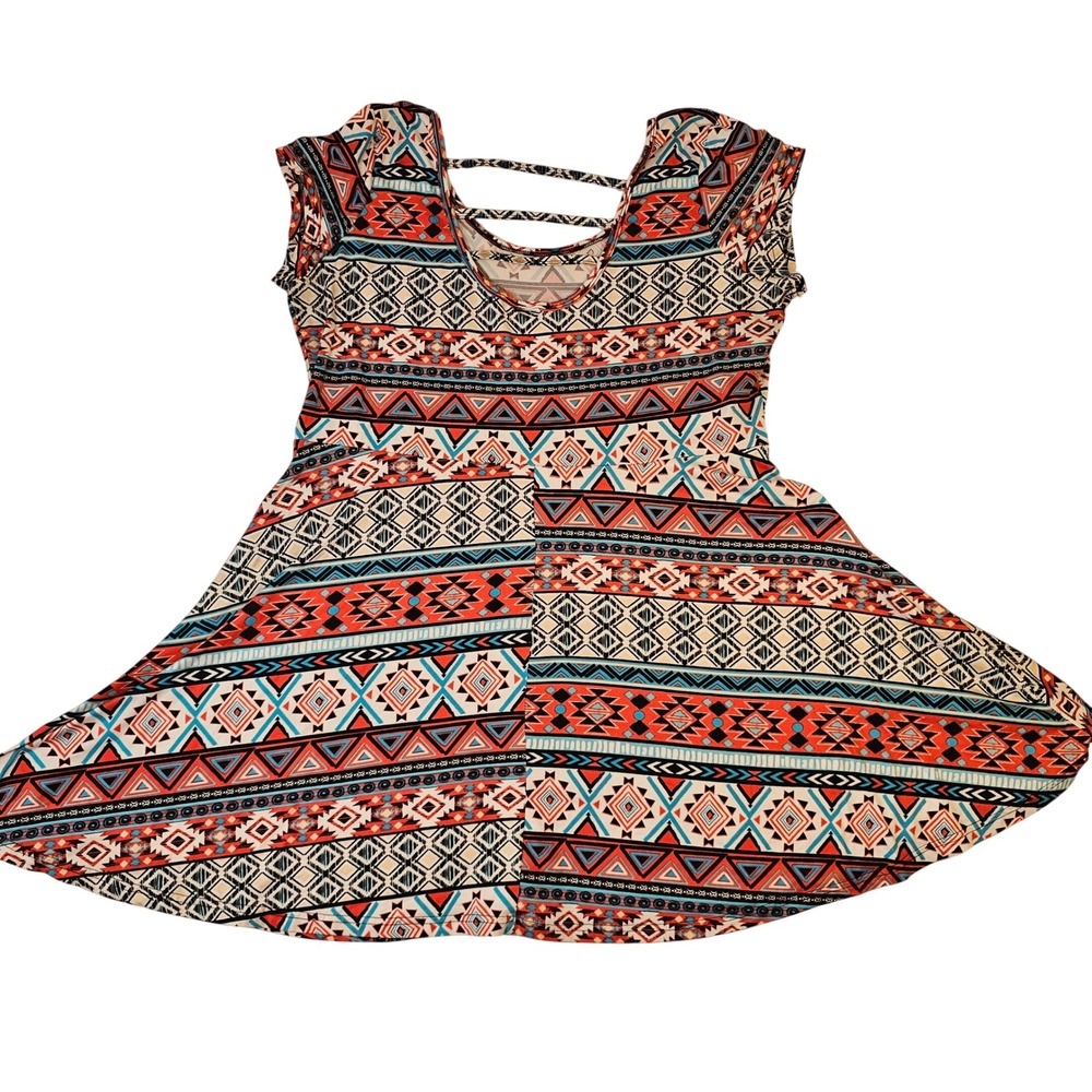Bobbie Brooks Plus Size 3X Geometric Tribal Print Strappy Back Skater Dress